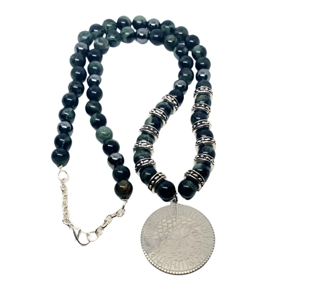 Stainless Steel Wolf Pendant Necklace with Kambaba Jasper Crystal