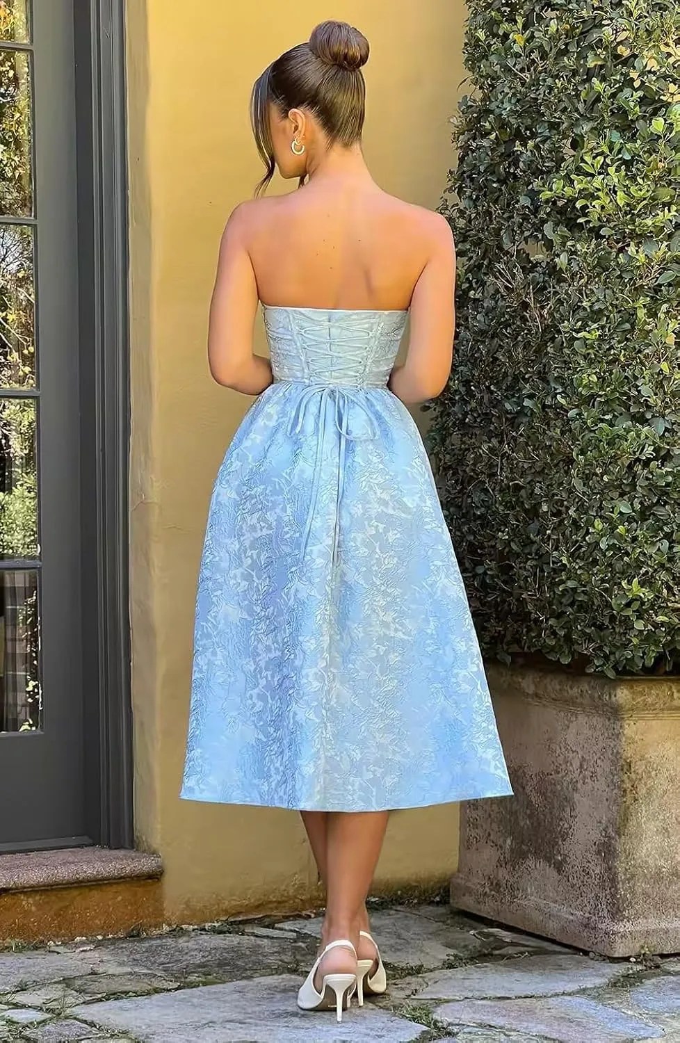 Strapless Floral Satin Prom Dresses A-Line Corset Tea Length Elegant Party Evening Gowns Formal 2025