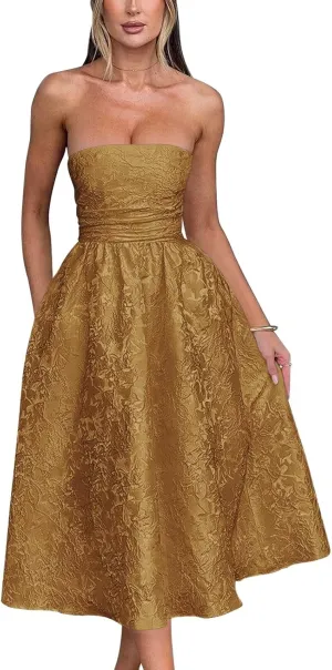 Strapless Floral Satin Prom Dresses A-Line Corset Tea Length Elegant Party Evening Gowns Formal 2025