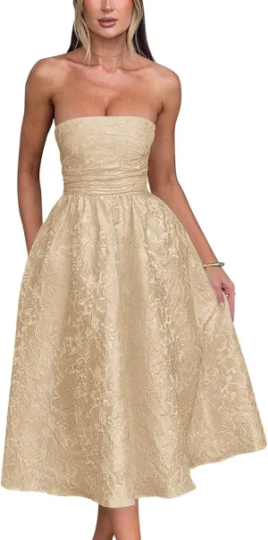 Strapless Floral Satin Prom Dresses A-Line Corset Tea Length Elegant Party Evening Gowns Formal 2025