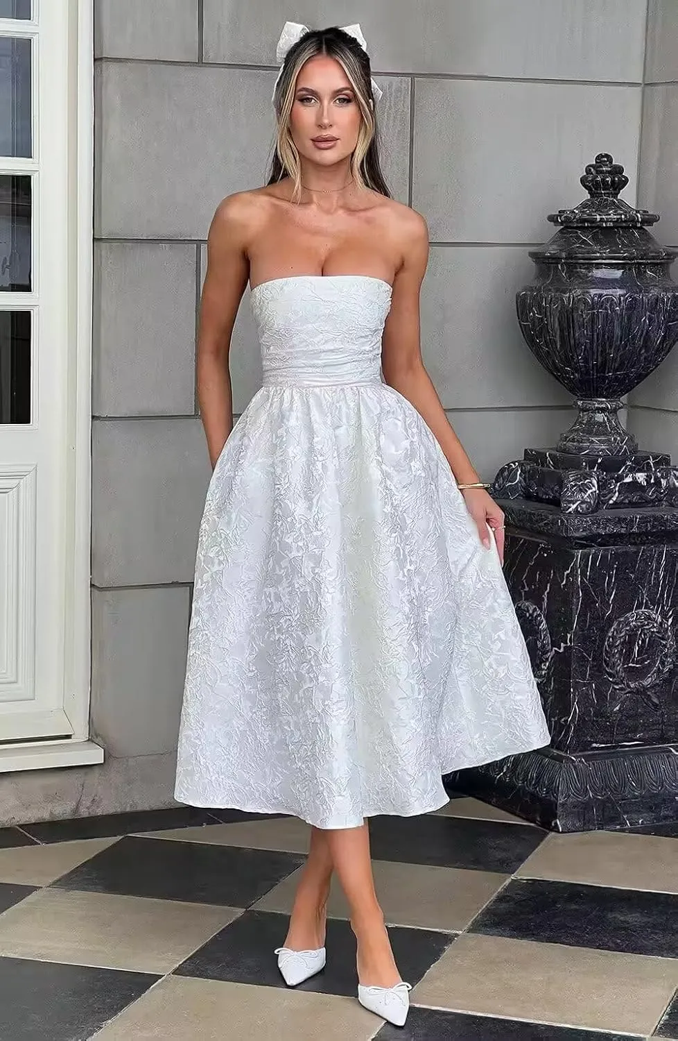Strapless Floral Satin Prom Dresses A-Line Corset Tea Length Elegant Party Evening Gowns Formal 2025