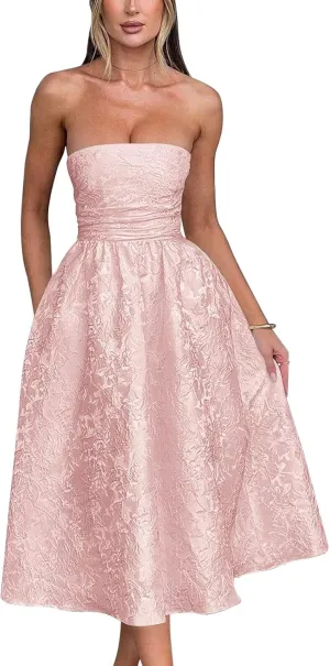 Strapless Floral Satin Prom Dresses A-Line Corset Tea Length Elegant Party Evening Gowns Formal 2025