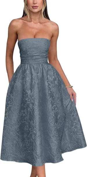 Strapless Floral Satin Prom Dresses A-Line Corset Tea Length Elegant Party Evening Gowns Formal 2025