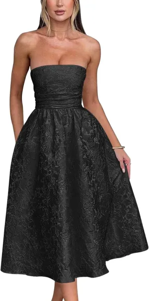 Strapless Floral Satin Prom Dresses A-Line Corset Tea Length Elegant Party Evening Gowns Formal 2025