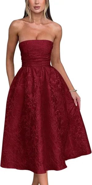 Strapless Floral Satin Prom Dresses A-Line Corset Tea Length Elegant Party Evening Gowns Formal 2025