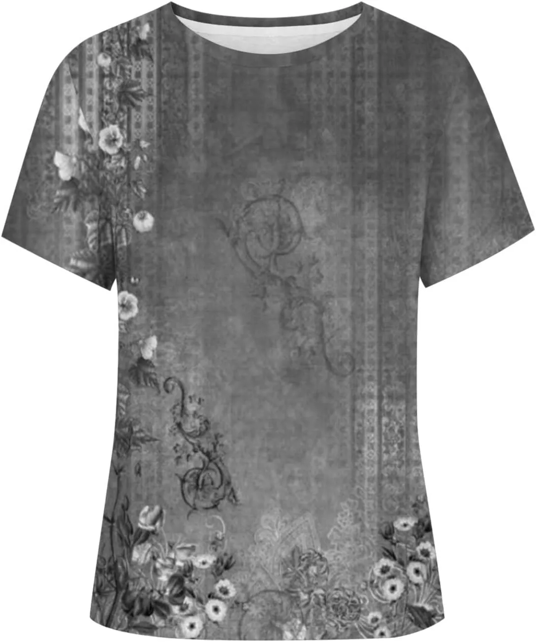 Summer Tops for Women 2025 Short Sleeve Casual Loose Print Vintage Crewneck Tshirt Tunic Tops Dressy Shirts