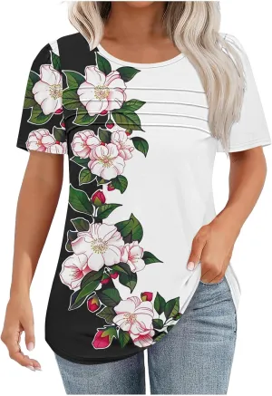 Summer Tops for Women 2025 Short Sleeve Floral Print Graphic Tees Trendy Boho Tops Dressy Casual Tunic Hawaiian Shirt