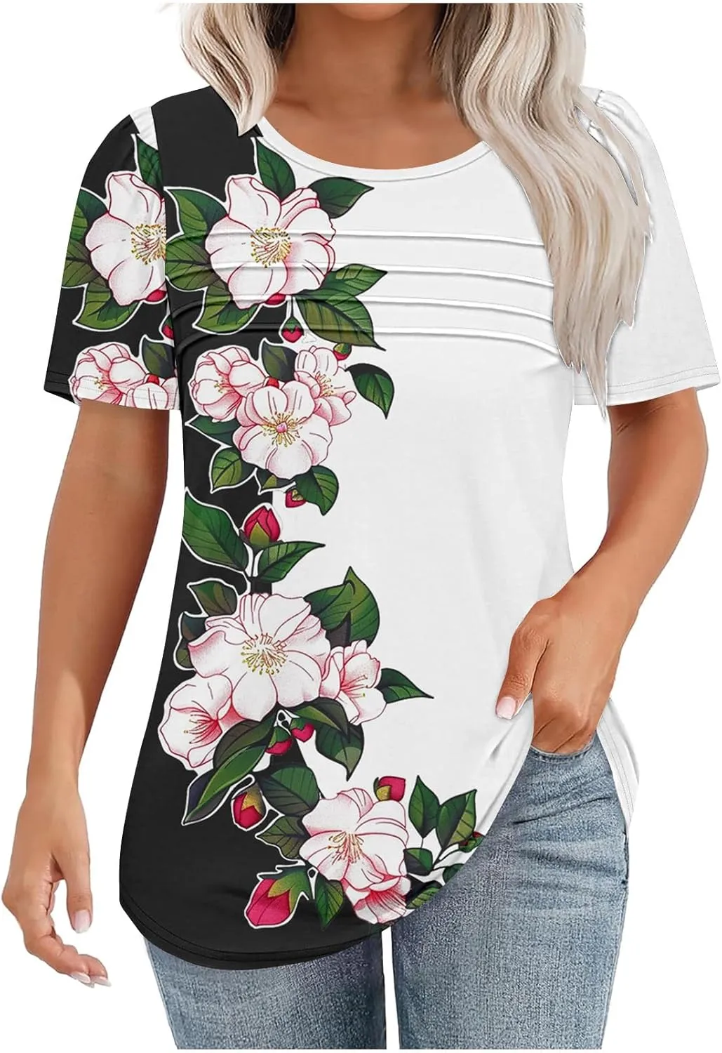 Summer Tops for Women 2025 Short Sleeve Floral Print Graphic Tees Trendy Boho Tops Dressy Casual Tunic Hawaiian Shirt