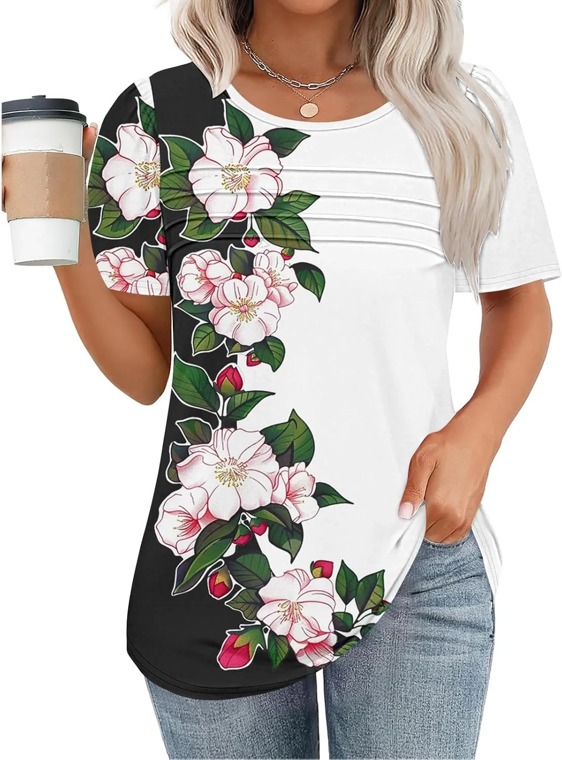 Summer Tops for Women 2025 Short Sleeve Floral Print Graphic Tees Trendy Boho Tops Dressy Casual Tunic Hawaiian Shirt