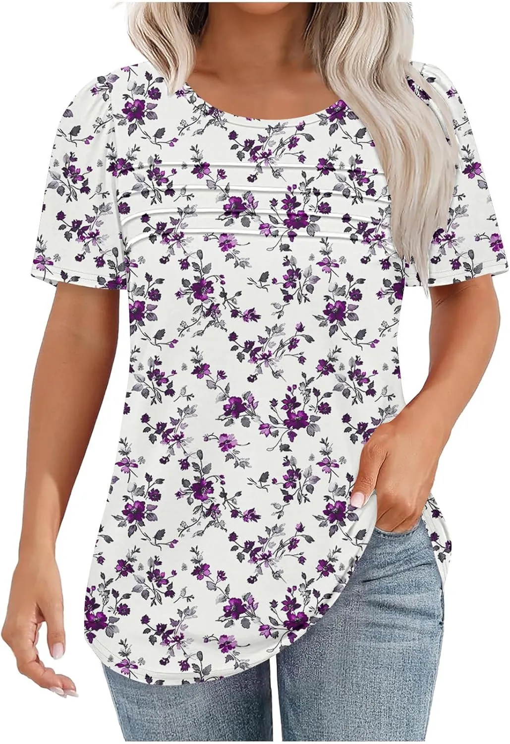 Summer Tops for Women 2025 Short Sleeve Floral Print Graphic Tees Trendy Boho Tops Dressy Casual Tunic Hawaiian Shirt