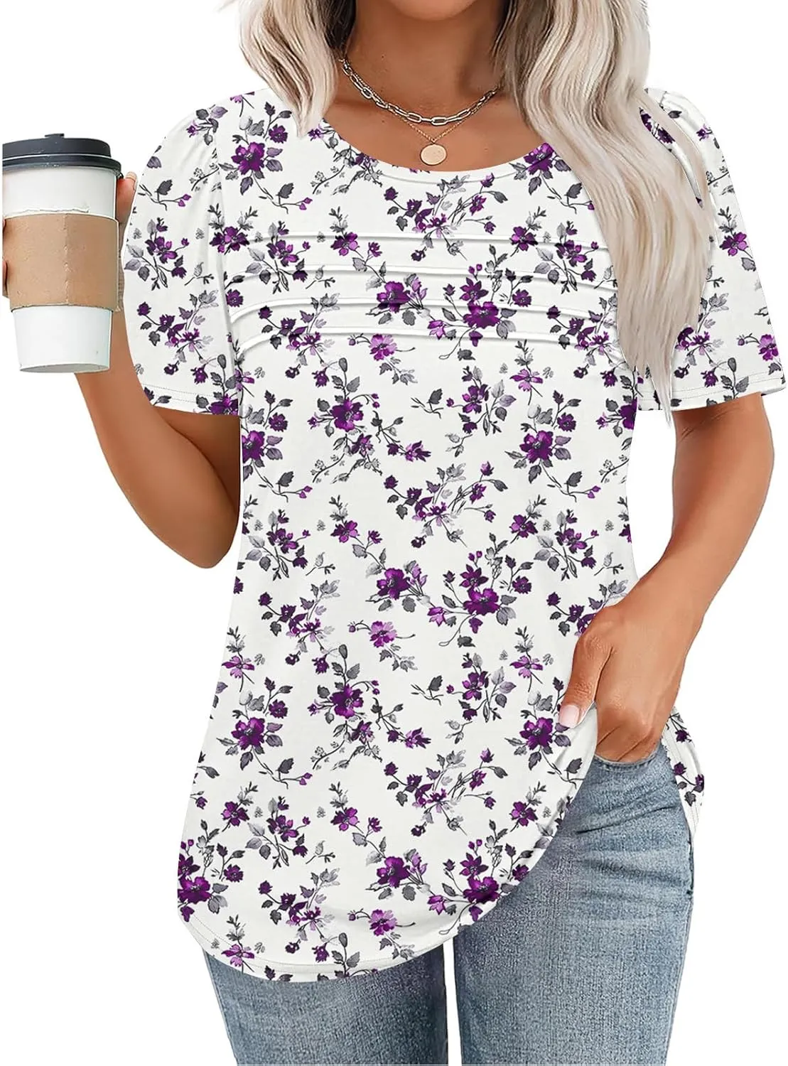 Summer Tops for Women 2025 Short Sleeve Floral Print Graphic Tees Trendy Boho Tops Dressy Casual Tunic Hawaiian Shirt