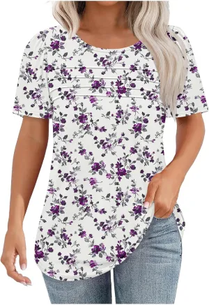Summer Tops for Women 2025 Short Sleeve Floral Print Graphic Tees Trendy Boho Tops Dressy Casual Tunic Hawaiian Shirt