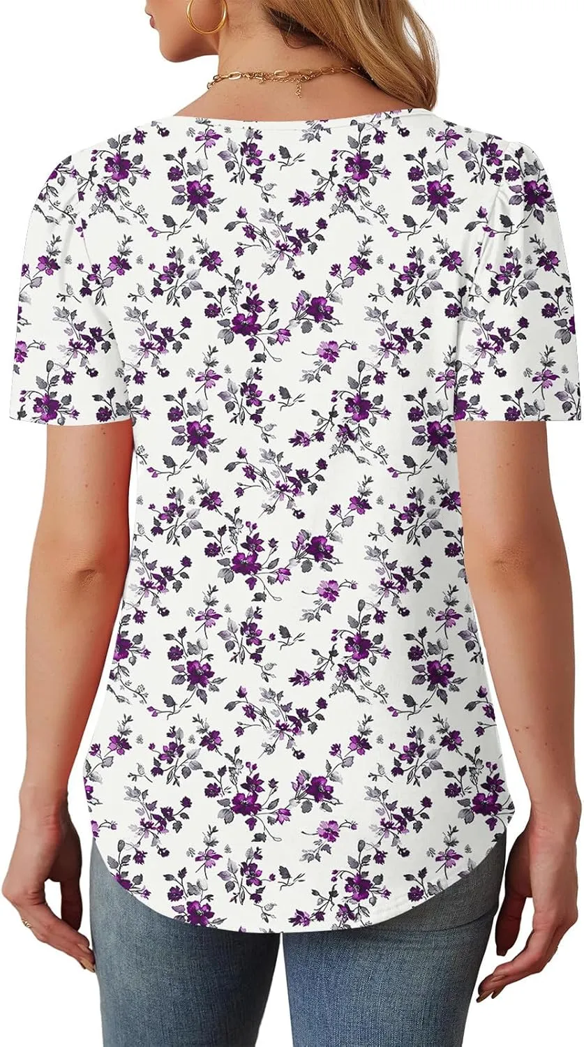Summer Tops for Women 2025 Short Sleeve Floral Print Graphic Tees Trendy Boho Tops Dressy Casual Tunic Hawaiian Shirt