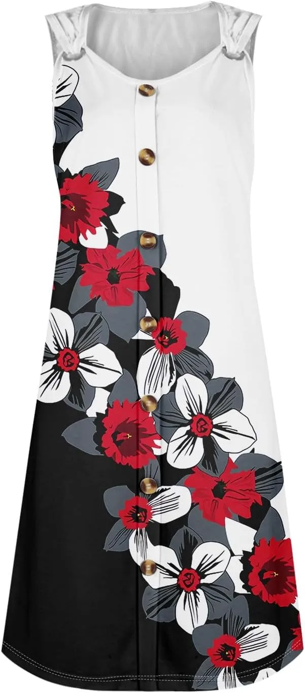 Sundresses for Women 2025 Summer Midi Sleeveless Button Down Plus Size Dresses for Curvy Women V Neck A Line Dress