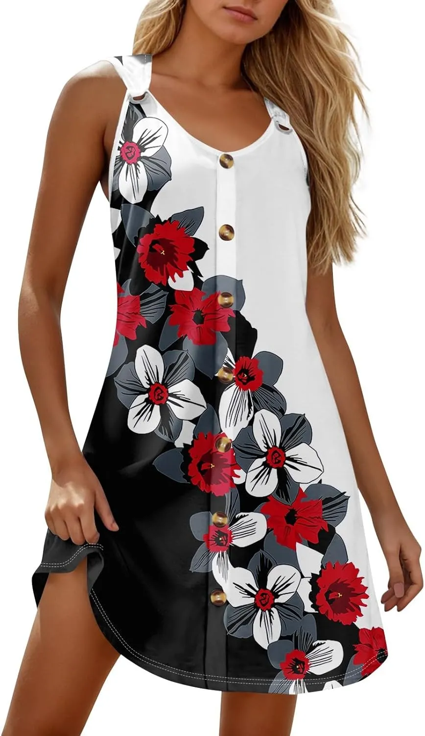 Sundresses for Women 2025 Summer Midi Sleeveless Button Down Plus Size Dresses for Curvy Women V Neck A Line Dress