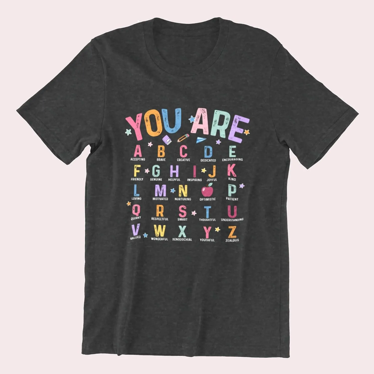Teacher Shirts for Women Tops, Teacher T Shirts Alphabet Graphic Tees for Women Preschool Teacher Shirts