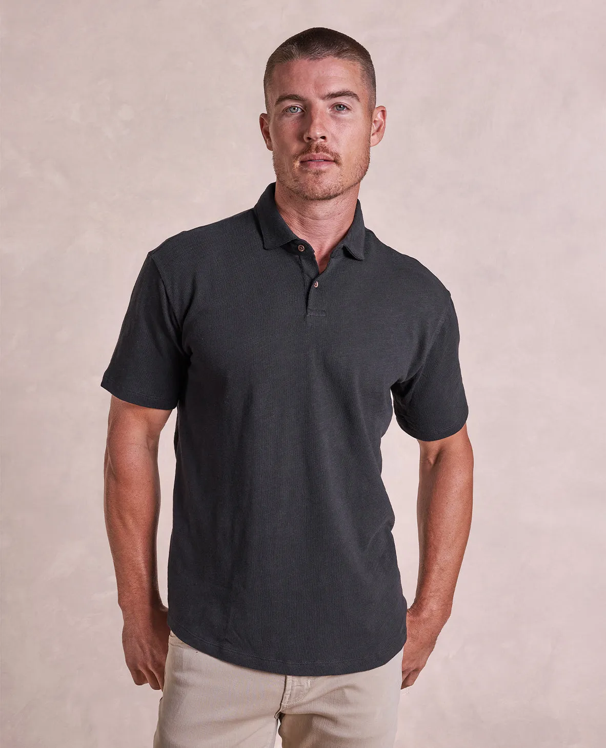 The Bowen - Distressed SS Polo - Black
