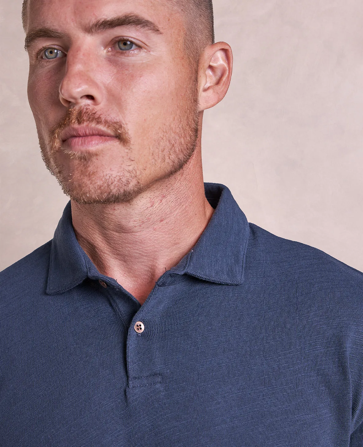 The Mercer - Distressed LS Polo - Navy