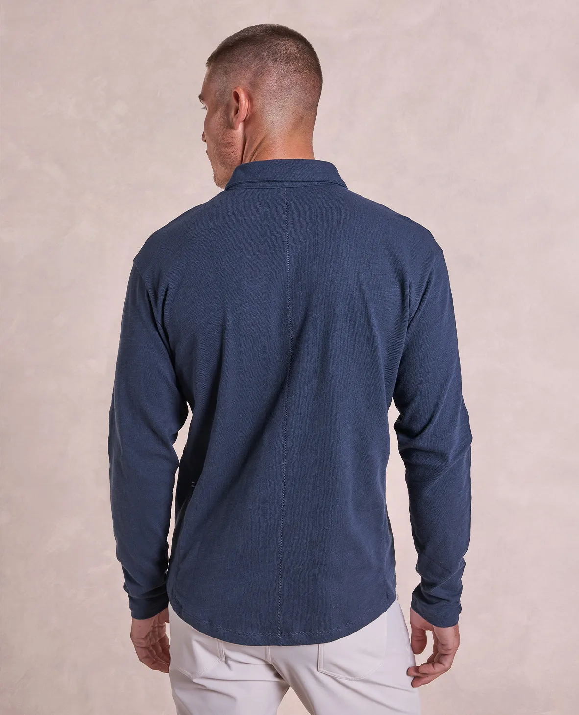 The Mercer - Distressed LS Polo - Navy