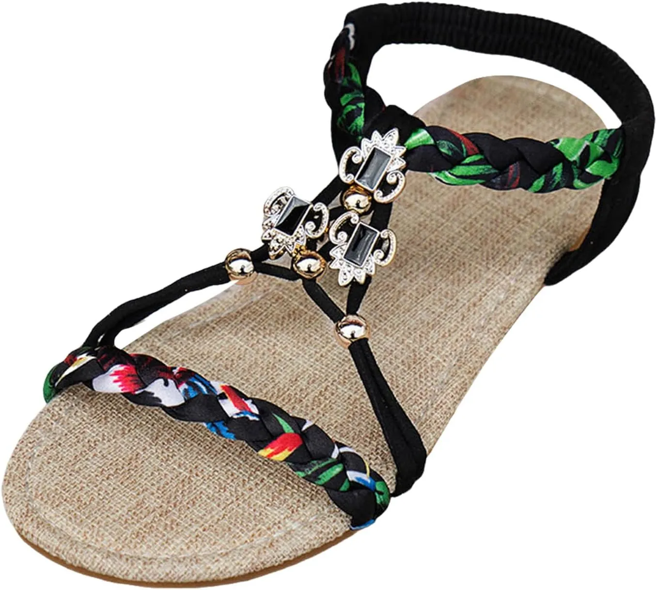 Thin Soled Bohemian Women's Shoes Fashionable Casual Braided Strap Hollow Rhinestone Outer Wear Girls Slide on Sandals