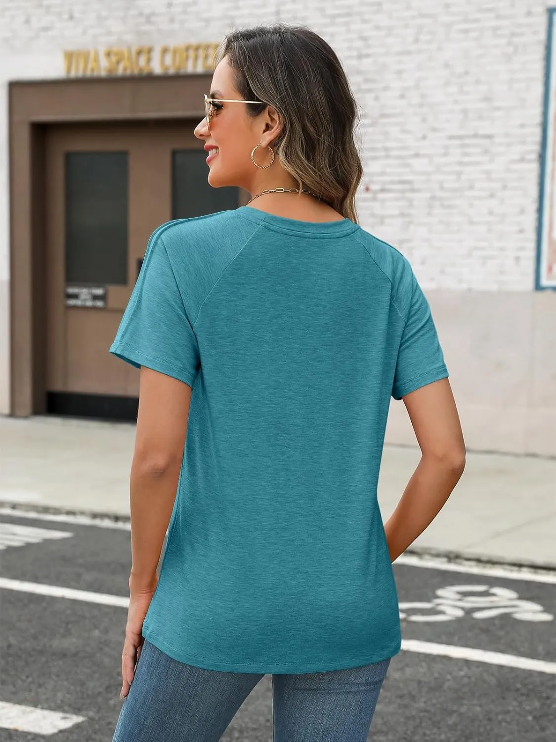 TICTICMIMI Women's Summer Short Sleeve Tops Crewneck Pleated T Shirts Casual Tees