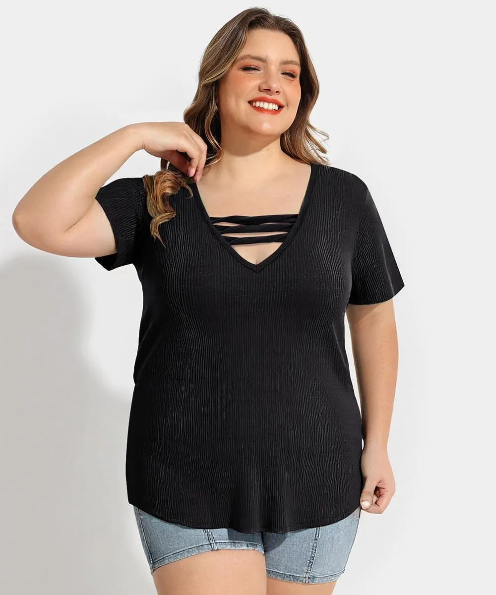 TIYOMI Plus Size T Shirt for Women Short Sleeve Shirts Tops Print Graphic Pattern Tunic Summer Blouse XL-5XL 14-28