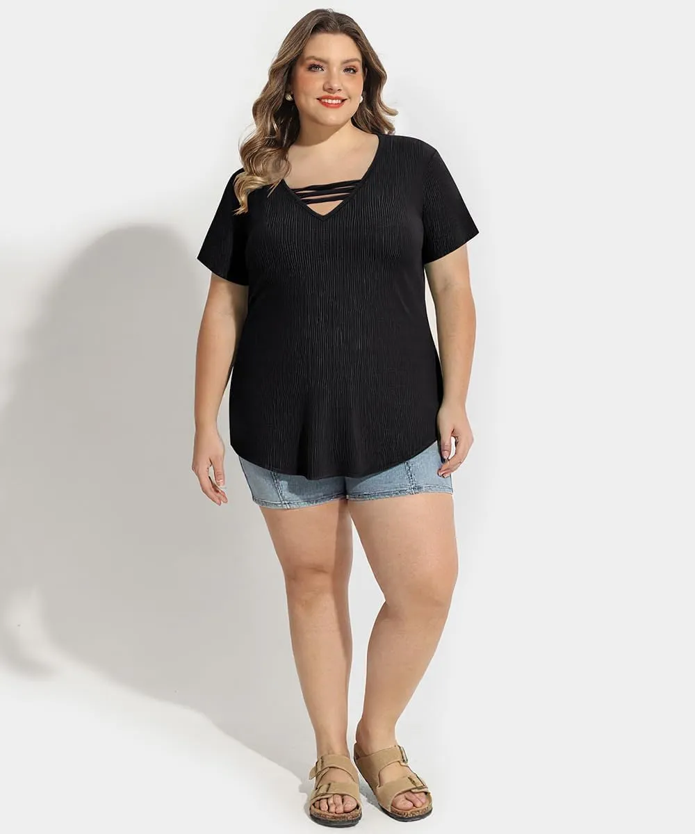 TIYOMI Plus Size T Shirt for Women Short Sleeve Shirts Tops Print Graphic Pattern Tunic Summer Blouse XL-5XL 14-28