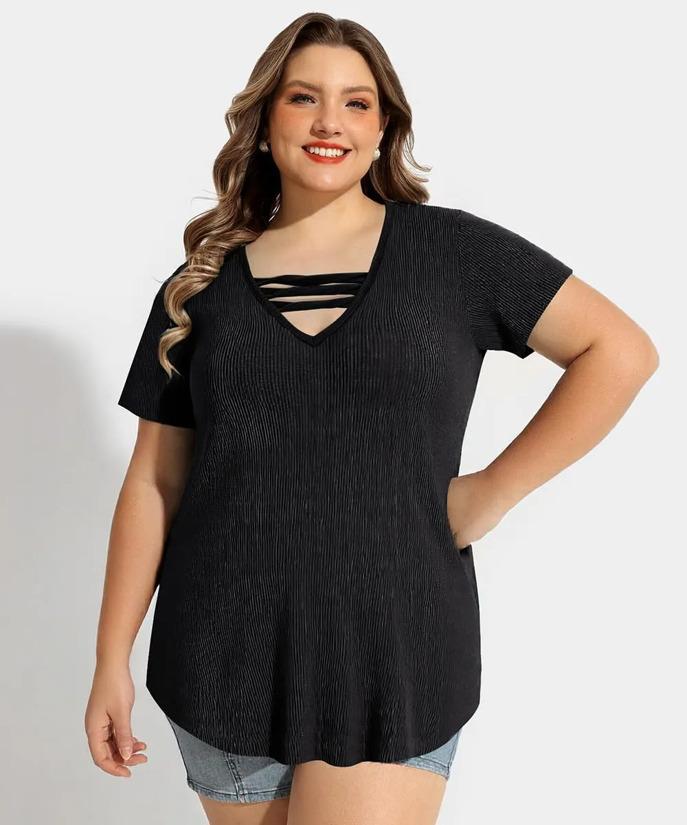 TIYOMI Plus Size T Shirt for Women Short Sleeve Shirts Tops Print Graphic Pattern Tunic Summer Blouse XL-5XL 14-28