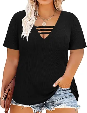 TIYOMI Plus Size T Shirt for Women Short Sleeve Shirts Tops Print Graphic Pattern Tunic Summer Blouse XL-5XL 14-28
