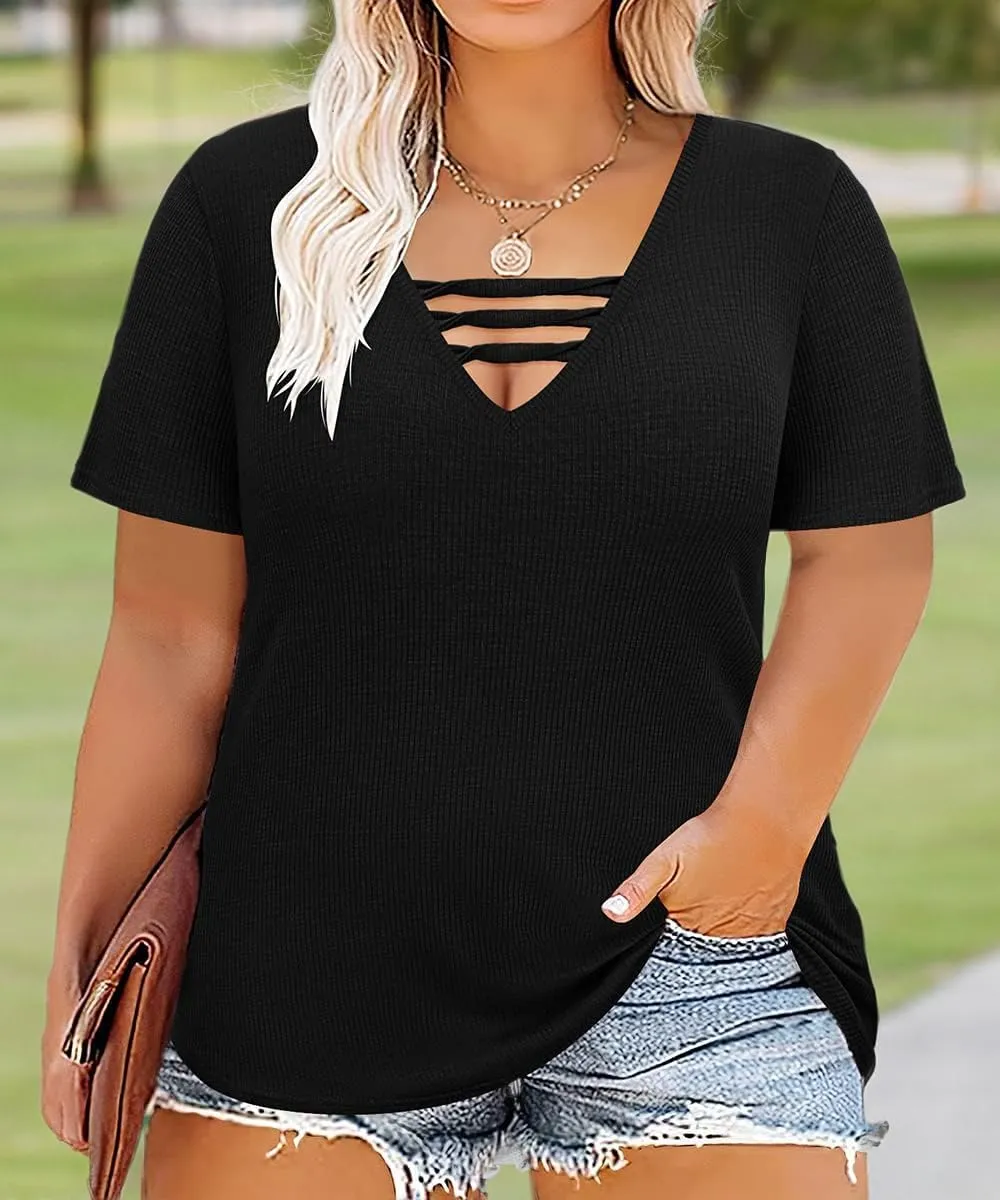 TIYOMI Plus Size T Shirt for Women Short Sleeve Shirts Tops Print Graphic Pattern Tunic Summer Blouse XL-5XL 14-28
