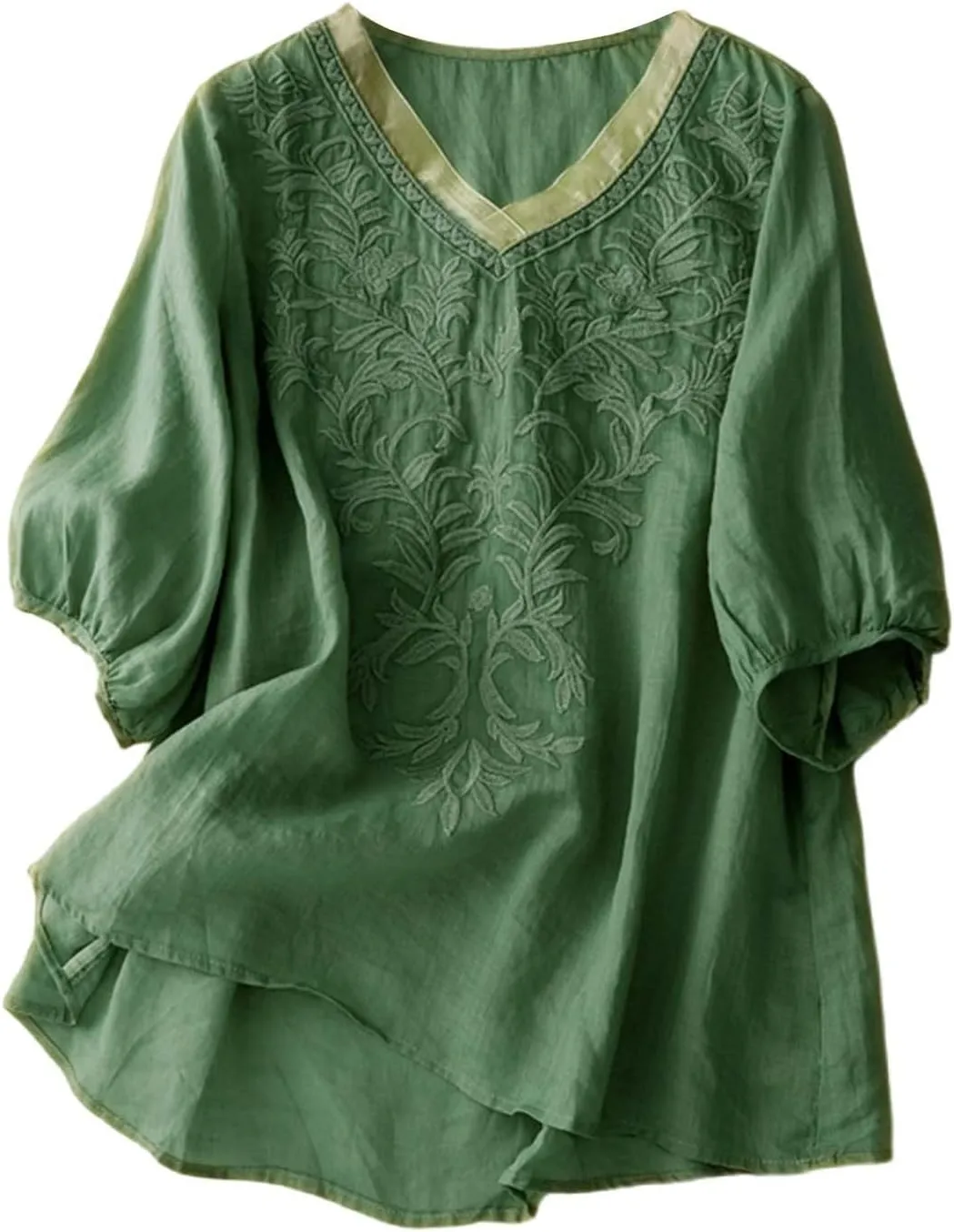 Tops for Women Trendy Summer 2025 Cotton Linen Embroidered T-Shirts Short Sleeve V Neck Blouses Casual Loose Fit Outfits