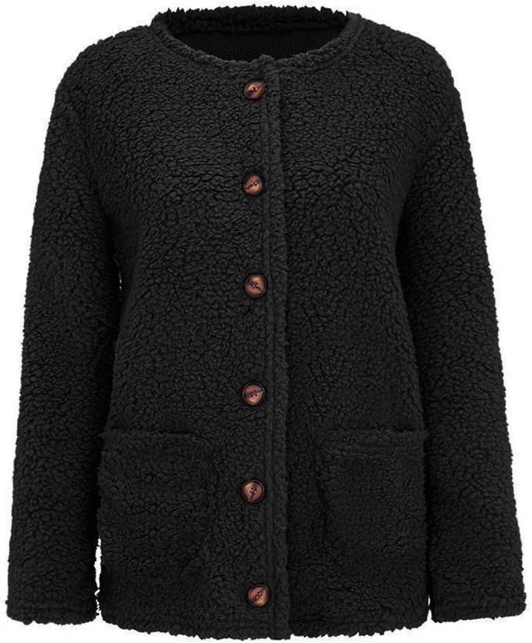 Trendy Sherpa Jacket for Women Casual Plus Size Plush Sweater Coat with Pockets Button Cardigan Coats