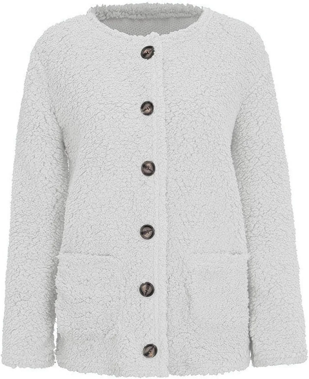 Trendy Sherpa Jacket for Women Casual Plus Size Plush Sweater Coat with Pockets Button Cardigan Coats