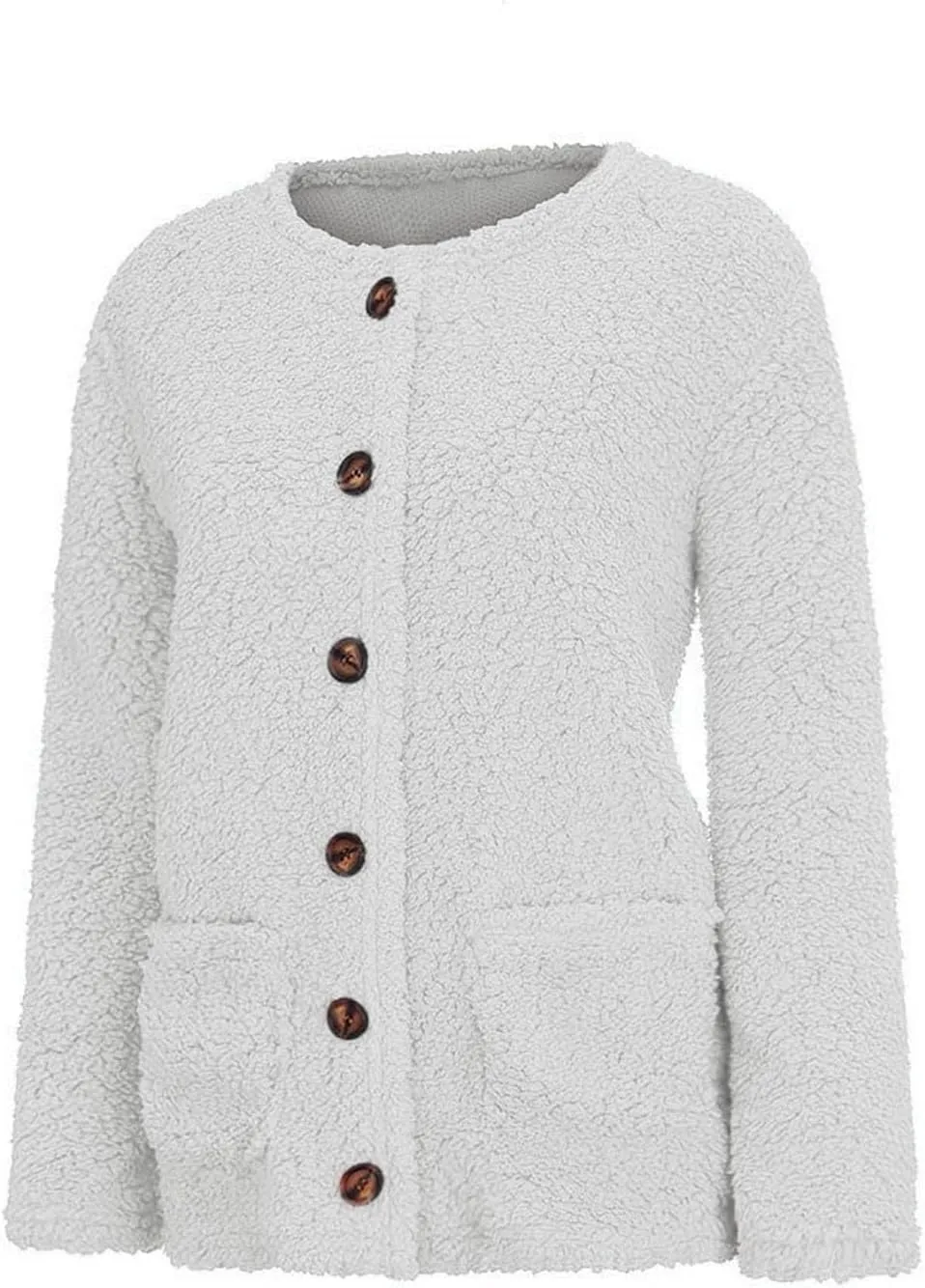 Trendy Sherpa Jacket for Women Casual Plus Size Plush Sweater Coat with Pockets Button Cardigan Coats