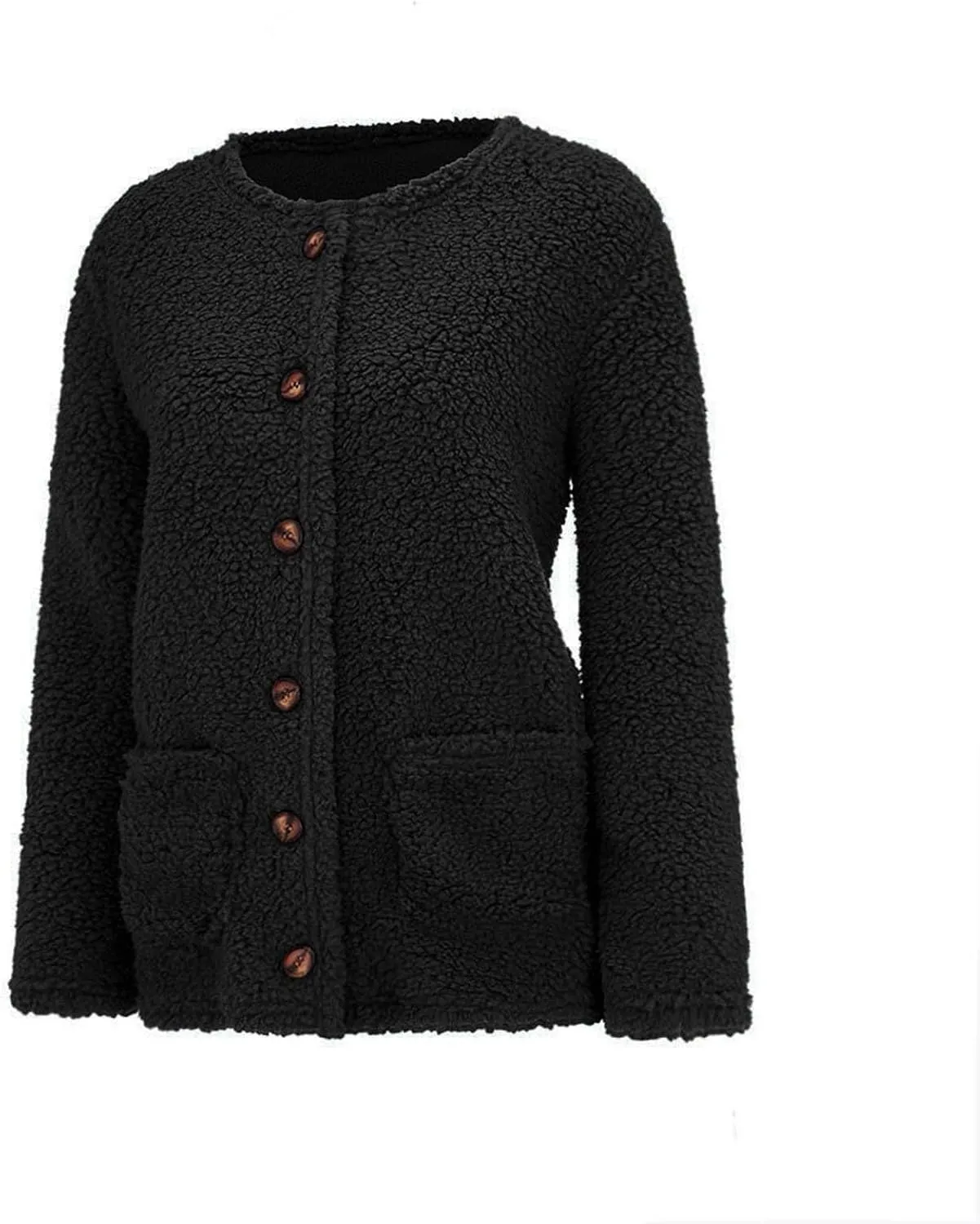 Trendy Sherpa Jacket for Women Casual Plus Size Plush Sweater Coat with Pockets Button Cardigan Coats