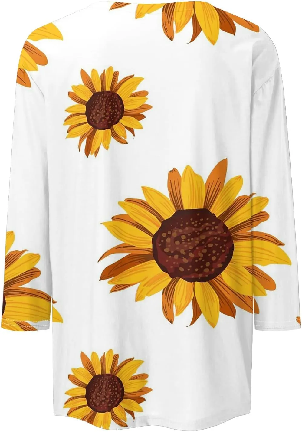Trendy Tops for Women 2024 3/4 Length Sleeve Crew-Neck T Shirts Flower Printing Loose Casual Blouses