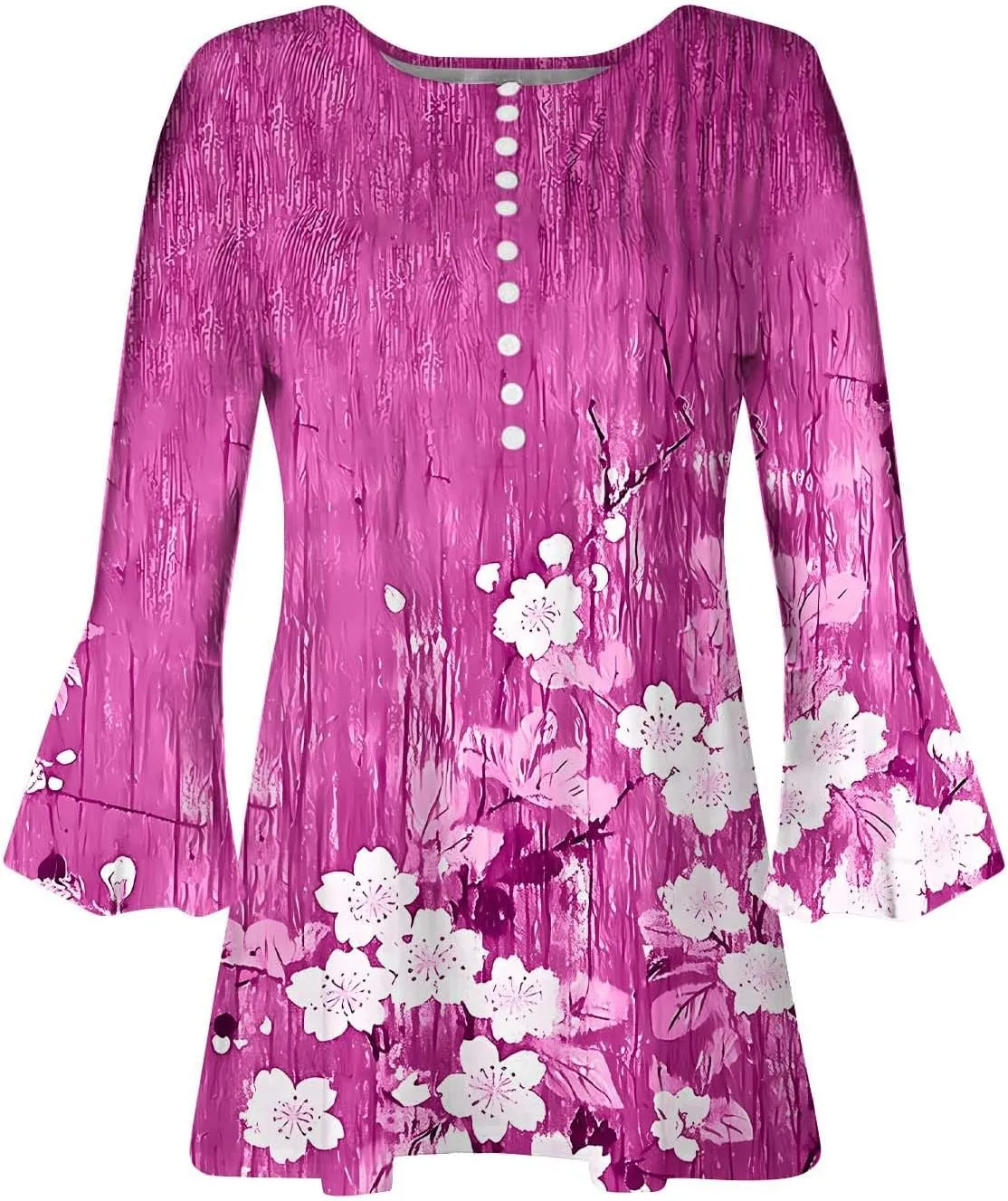Tunic Henley Tops for Womens 2025 Trendy Boho Floral Print Tunics Shirts 3/4 Bell Sleeve Button V Neck Tshirt Blouses