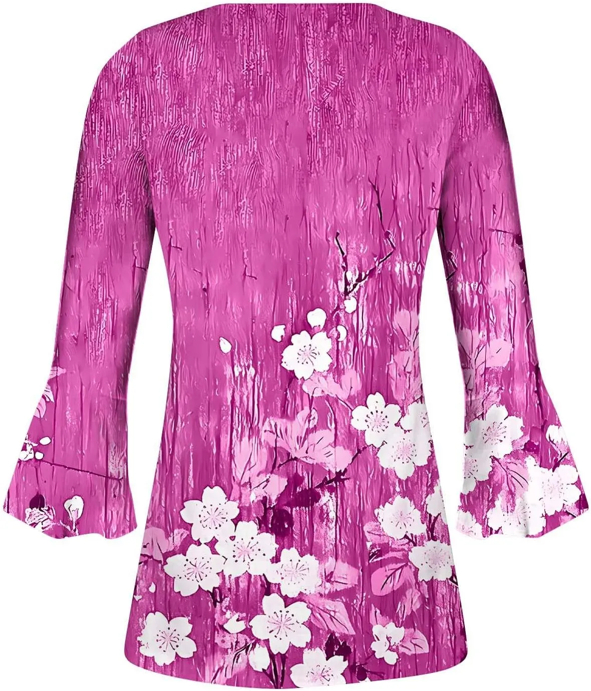 Tunic Henley Tops for Womens 2025 Trendy Boho Floral Print Tunics Shirts 3/4 Bell Sleeve Button V Neck Tshirt Blouses