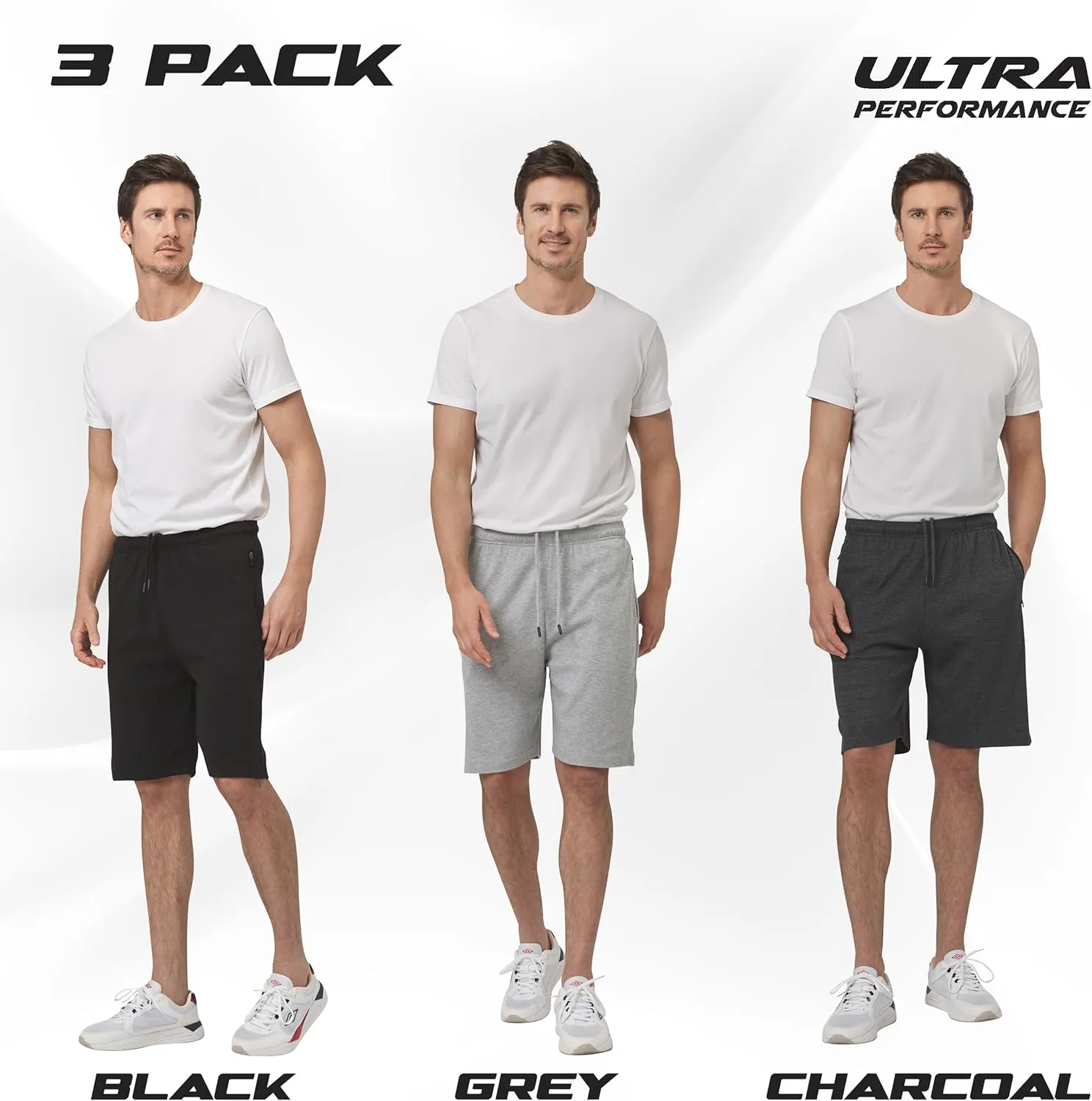 Ultra Performance 3 Pack Mens Shorts Casual Men's Athletic Short Workout Gym Shorts for Men with Zipper Pockets, Small - 5X