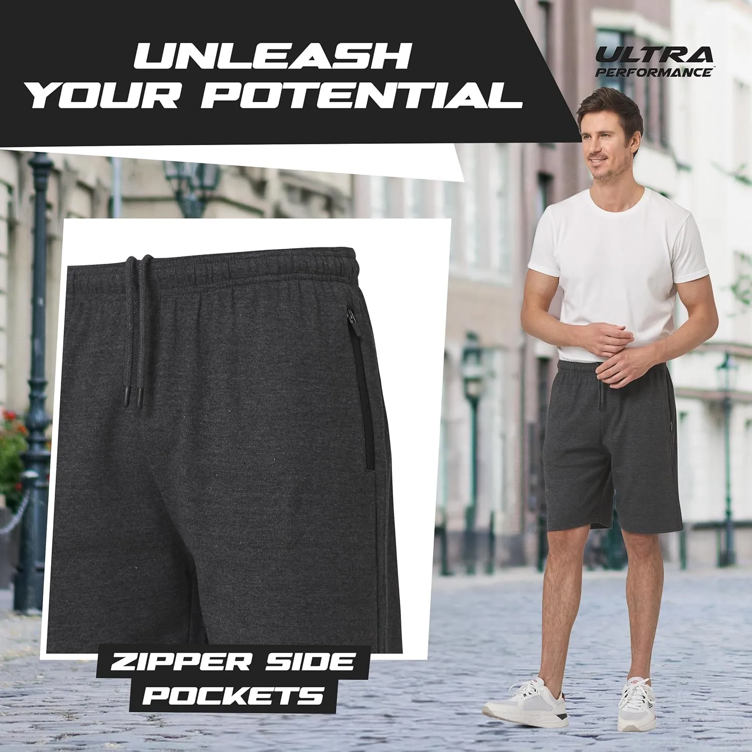 Ultra Performance 3 Pack Mens Shorts Casual Men's Athletic Short Workout Gym Shorts for Men with Zipper Pockets, Small - 5X