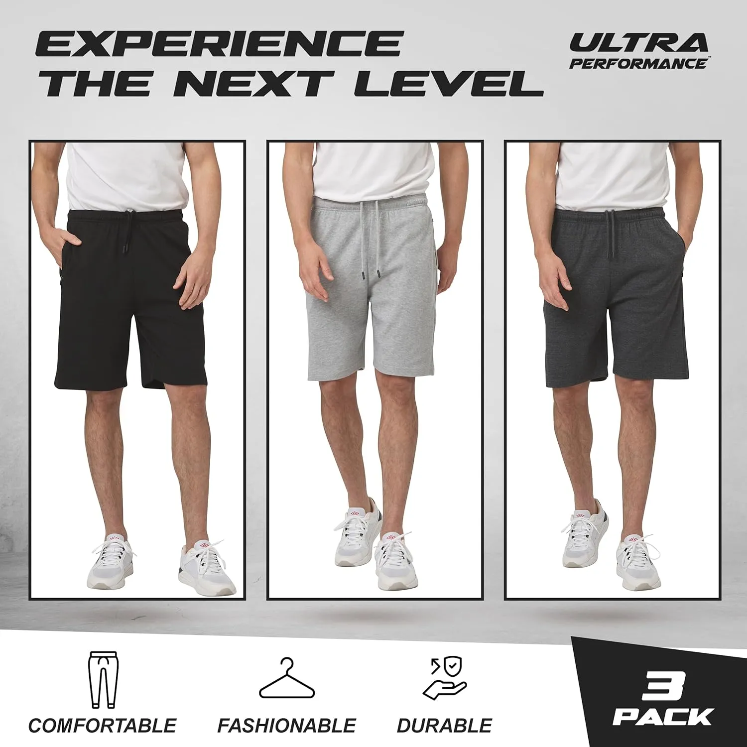 Ultra Performance 3 Pack Mens Shorts Casual Men's Athletic Short Workout Gym Shorts for Men with Zipper Pockets, Small - 5X