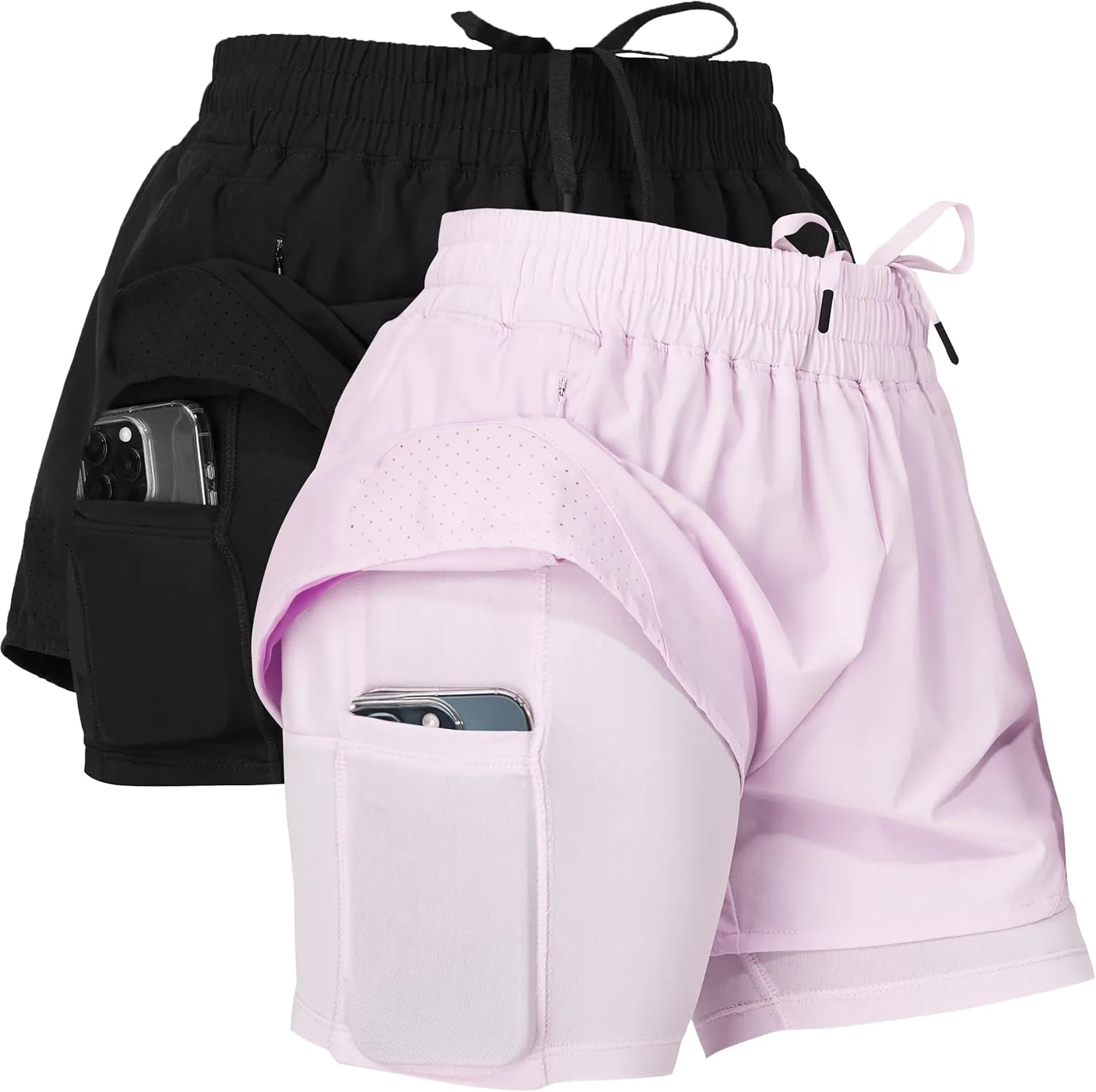 Ultra Performance Gym Shorts Women Pack of 2, Nylon Compression Workout Shorts Women with Liner