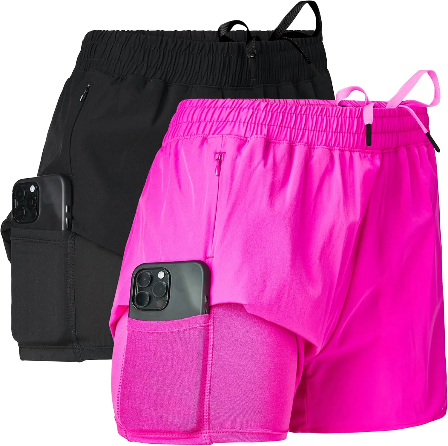 Ultra Performance Gym Shorts Women Pack of 2, Nylon Compression Workout Shorts Women with Liner