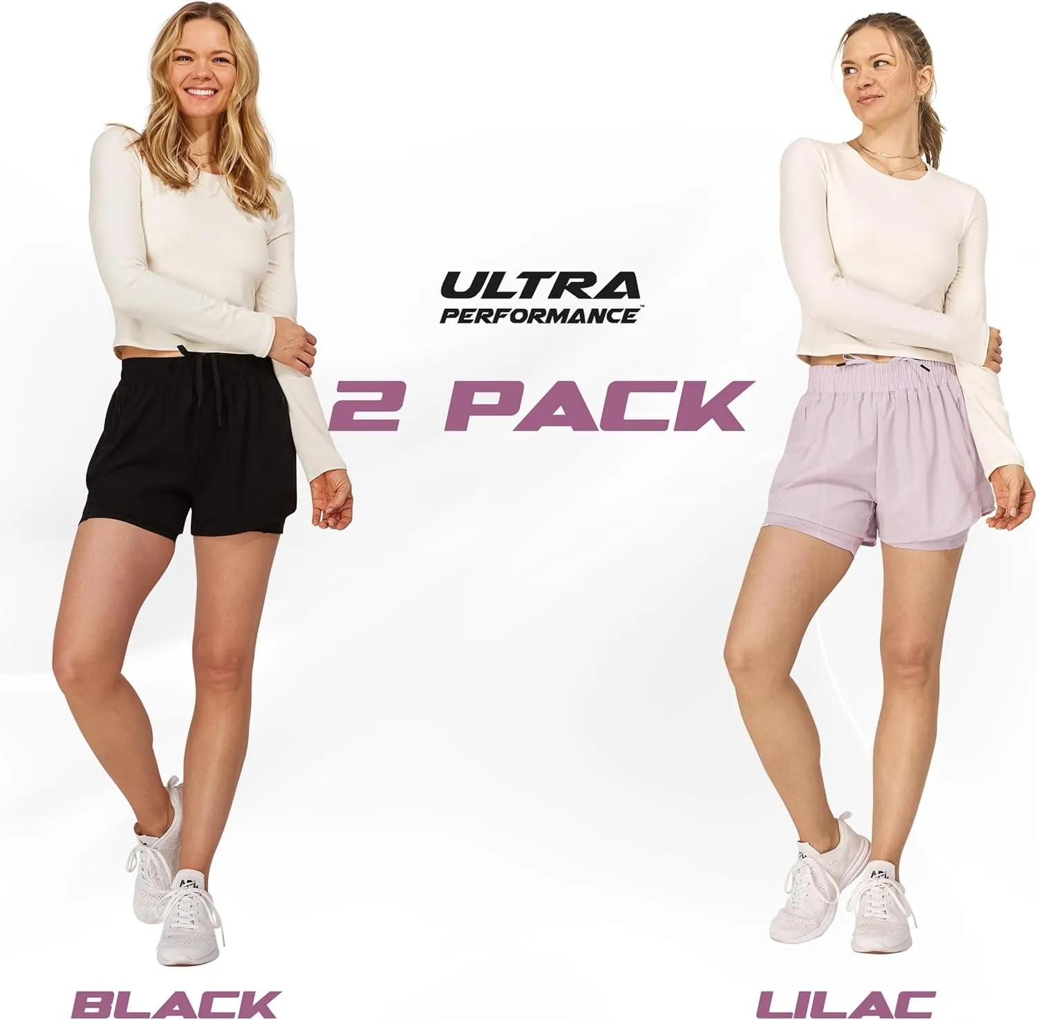 Ultra Performance Gym Shorts Women Pack of 2, Nylon Compression Workout Shorts Women with Liner