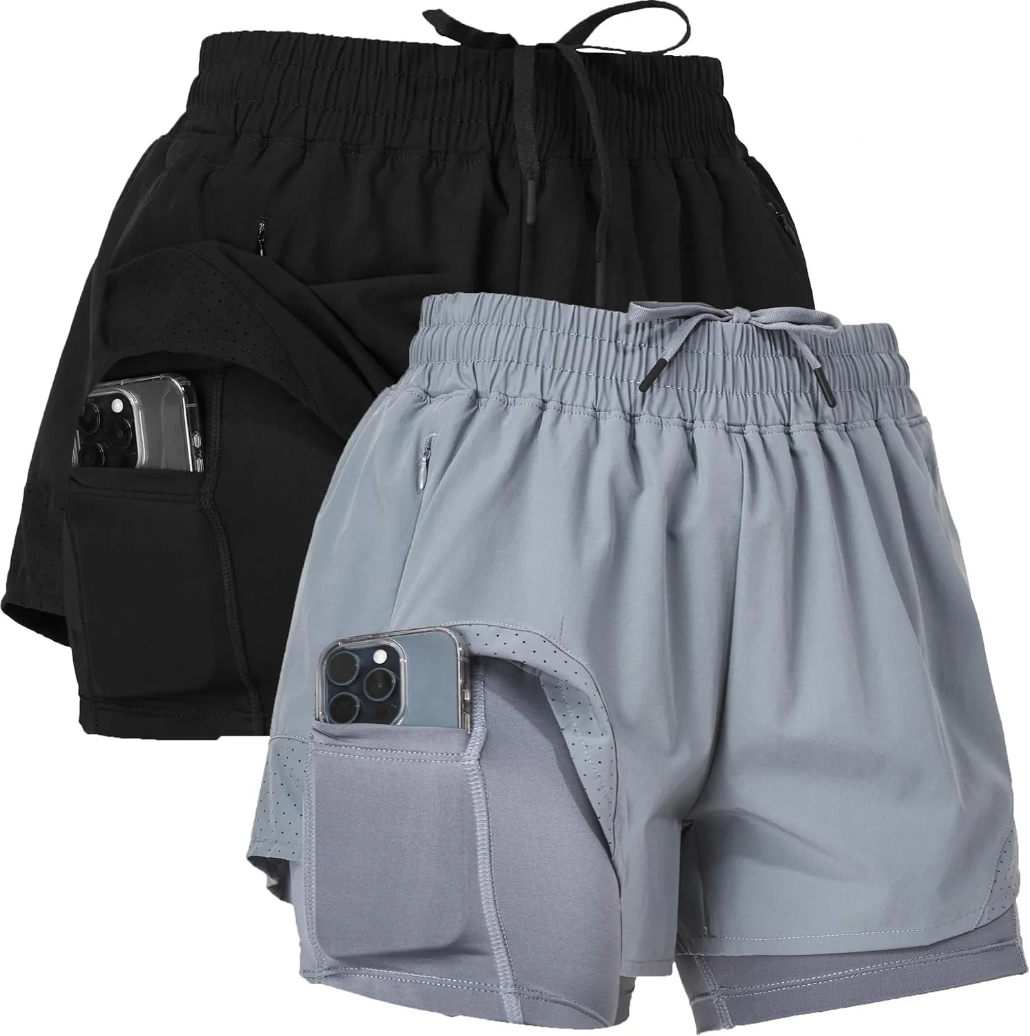Ultra Performance Gym Shorts Women Pack of 2, Nylon Compression Workout Shorts Women with Liner