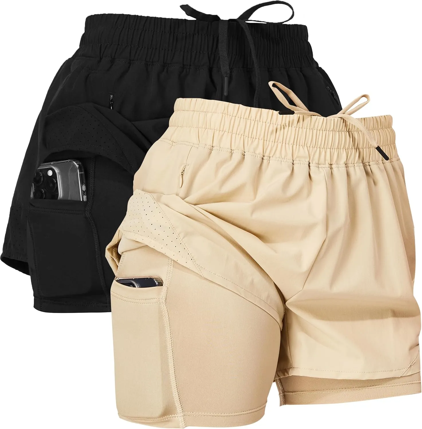 Ultra Performance Gym Shorts Women Pack of 2, Nylon Compression Workout Shorts Women with Liner