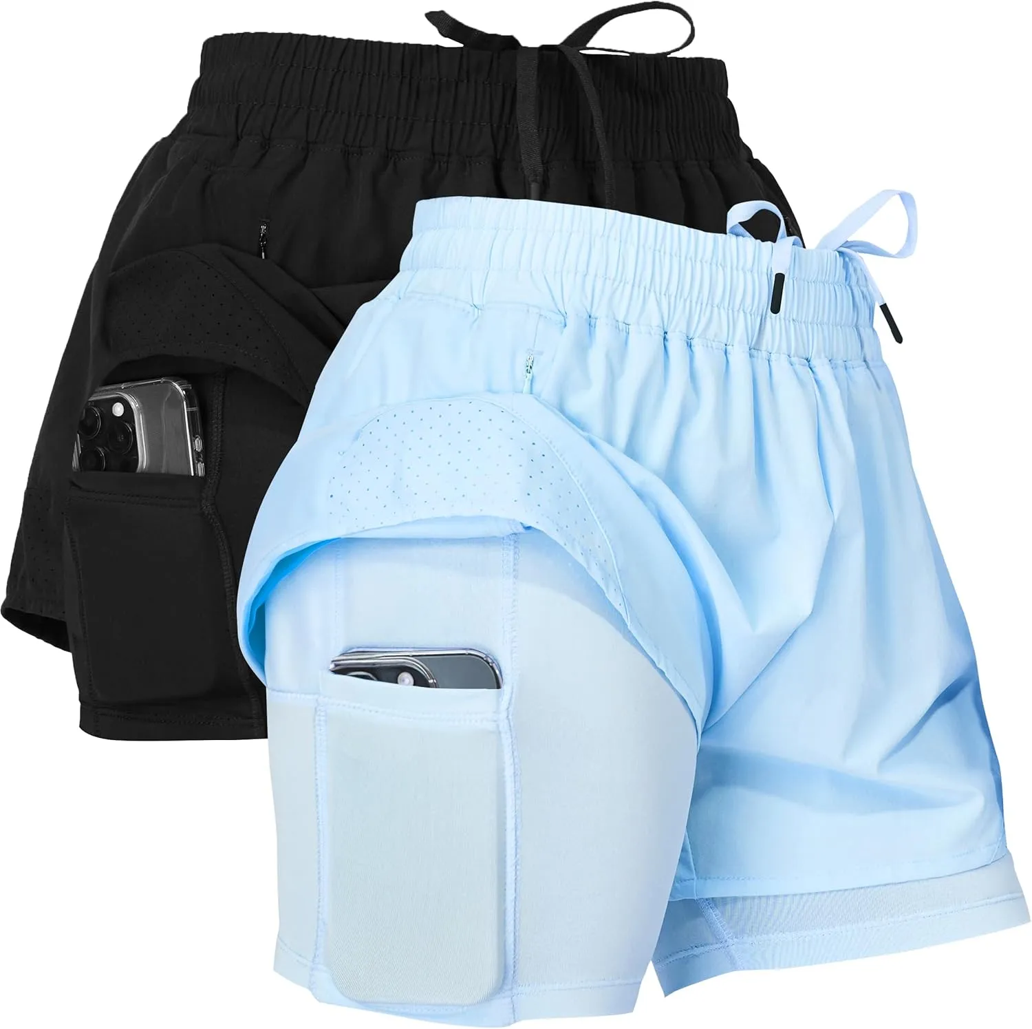 Ultra Performance Gym Shorts Women Pack of 2, Nylon Compression Workout Shorts Women with Liner