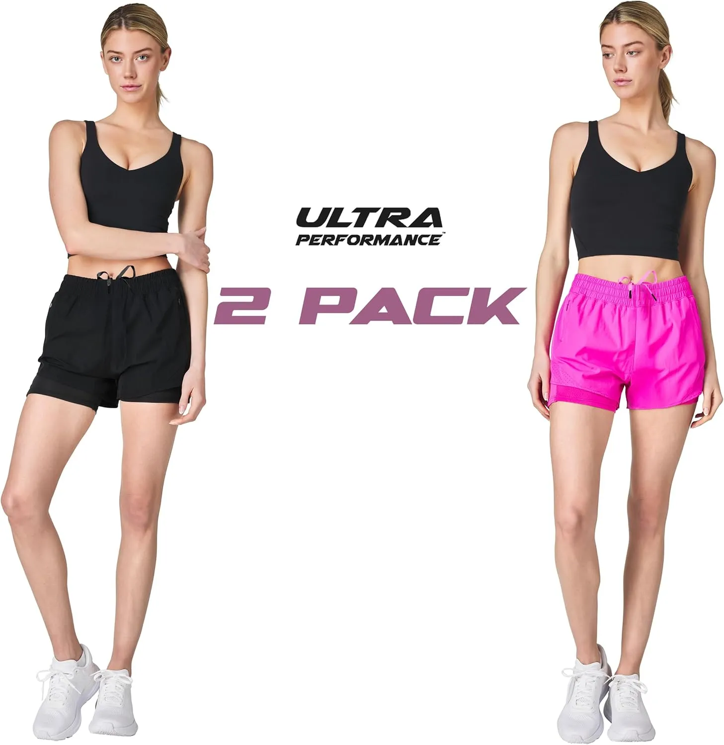 Ultra Performance Gym Shorts Women Pack of 2, Nylon Compression Workout Shorts Women with Liner