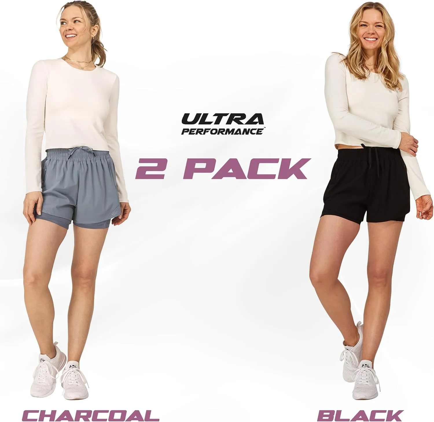 Ultra Performance Gym Shorts Women Pack of 2, Nylon Compression Workout Shorts Women with Liner
