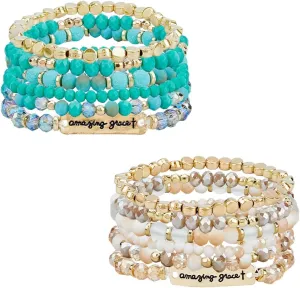 UNICRAFTALE 12Pcs 12 Styles Stackable Bracelets Verse Friendship Brave Inspirational Beaded Bracelets Multi-Layered Stretch Bangles Bracelets Religion Message Crystal Bracelets for Woman